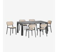 Ensemble Table Rectangulaire Arnadine (180x100 Cm) Et 6 Chaises De Salle À Manger Empilables Omara Gris Graphite Gris