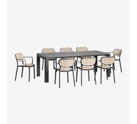 Ensemble table rectangulaire Arnadine (220x100 cm) et 8 chaises de salle à manger empilables avec accoudoirs Omara Gris Graphite