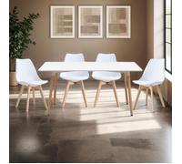 Ensemble table rectangulaire de repas + 4 chaises blanches - SCANDI