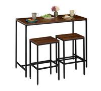 Ensemble Table Relaxdays 3 pièces, comptoir avec 2 tabourets, 90x120x50 cm, pour 2 pers., Style Industriel Bois/Noir