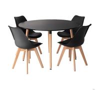 Ensemble table ronde 120cm MARTHA et 4 chaises NORA noir