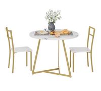 Ensemble Table Ronde + 2 Chaises Escamotables - Design Moderne Blanc pour Cuisine d'Appartement (MDF/Métal, Facile à Nettoyer)