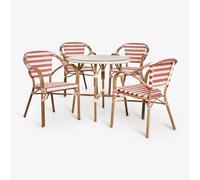 Ensemble Table Ronde Ø80 Cm Brielle Bistro Et 4 Chaises Avec Accoudoirs En Rotin Synthétique Et Aluminium Solange Bistro Beige Crème - Rouge Bordeaux Beige