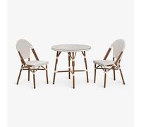 Ensemble Table Ronde Ø80 Cm Et 2 Chaises De Salle À Manger Empilables En Aluminium Et Rotin Synthétique Brielle Bistro Blanc Gardenia - Beige Nude