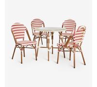 Ensemble Table Ronde Ø80 Cm Et 4 Chaises De Salle À Manger Empilables En Aluminium Brielle Bistro Beige Crème - Rouge Bordeaux