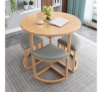 Ensemble Table Ronde - Assise en Mousse à Résilience, Planche en Bois, Pattes en Métal - Confortable et Économique en Espace for Cuisine, Restaurant, Bureau et Salon(Leather-Light-Gray)