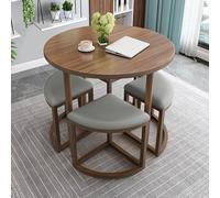 Ensemble Table Ronde - Assise en Mousse à Résilience, Planche en Bois, Pattes en Métal - Confortable et Économique en Espace for Cuisine, Restaurant, Bureau et Salon(Leather-Dark-Light Gray)