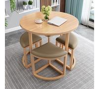 Ensemble Table Ronde - Assise en Mousse à Résilience, Planche en Bois, Pattes en Métal - Confortable et Économique en Espace for Cuisine, Restaurant, Bureau et Salon(Leather-Light-Linen)