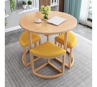 Ensemble Table Ronde - Assise en Mousse à Résilience, Planche en Bois, Pattes en Métal - Confortable et Économique en Espace for Cuisine, Restaurant, Bureau et Salon(Cloth-Light-Yellow)