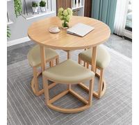 Ensemble Table Ronde - Assise en Mousse à Résilience, Planche en Bois, Pattes en Métal - Confortable et Économique en Espace for Cuisine, Restaurant, Bureau et Salon(Leather-Light-Beige)