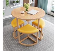 Ensemble Table Ronde - Assise en Mousse à Résilience, Planche en Bois, Pattes en Métal - Confortable et Économique en Espace for Cuisine, Restaurant, Bureau et Salon(Leather-Light-Yellow)
