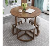 Ensemble Table Ronde - Assise en Mousse à Résilience, Planche en Bois, Pattes en Métal - Confortable et Économique en Espace for Cuisine, Restaurant, Bureau et Salon(Fabric-Dark-Light-Gray)