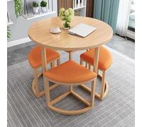 Ensemble Table Ronde - Assise en Mousse à Résilience, Planche en Bois, Pattes en Métal - Confortable et Économique en Espace for Cuisine, Restaurant, Bureau et Salon(Cloth-Light-Orange)