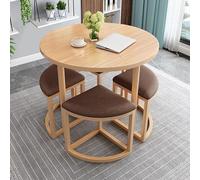 Ensemble Table Ronde - Assise en Mousse à Résilience, Planche en Bois, Pattes en Métal - Confortable et Économique en Espace for Cuisine, Restaurant, Bureau et Salon(Cloth-Light-Brown)