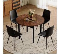 Ensemble table ronde avec 4 chaises EVRYAE 100 cm aspect bois marron, rangement en verre, salle à manger