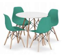 Ensemble table ronde blanche TODI 80 + 4 chaises vertes OSAKA