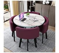 Ensemble table ronde en bois avec 4 chaises en cuir, 5 pièces pour balcon, salle à manger, cuisine, table de 80 cm/90 cm, avec pieds en métal, table de réception et table de loisirs, noir