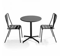 Ensemble table ronde et 2 chaises de jardin bistrot en métal gris - Oviala Palavas