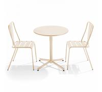 Ensemble table ronde et 2 chaises de jardin bistrot en métal ivoire - Oviala Palavas