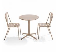 Ensemble table ronde et 2 chaises de jardin bistrot en métal taupe - Oviala Palavas
