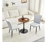 Ensemble Table Ronde et 2 Chaises en MDF et PU, Salon, Gris et Noir, 3 Pcs