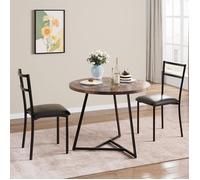 Ensemble table ronde et 3 chaises - Marron rustique et noir - Bois et métal - 80 x 80 x 75 cm