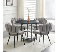 Ensemble table ronde industrielle 107x107x75cm + 4 chaises grises tissu fleur rangement double 43x46x80cm