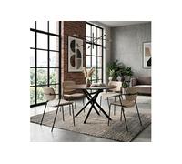 AltoBuy Table Ronde Design + 4 chaises PU Beige et métal Noir - AMAEL