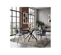 AltoBuy Table Ronde Design + 4 chaises PU Gris bleuté et métal Noir - AMAEL