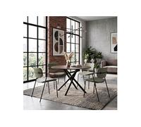 AltoBuy Table Ronde Design + 4 chaises PU Vert et métal Noir - AMAEL
