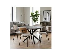 AltoBuy Table Ronde Design + 4 chaises Tissu Beige et métal Noir - AMAEL