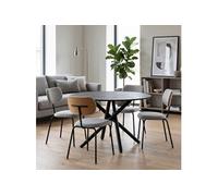 AltoBuy Table Ronde Design + 4 chaises Tissu Gris et métal Noir - AMAEL