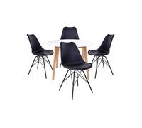 Ensemble Table Ronde Naturelle et Blanche + 4 Chaises Noires - GRAM -
