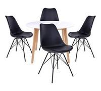 GRAM - Ensemble Table Ronde Naturelle et Blanche + 4 Chaises Noires - Altobuy Blanc G