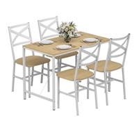 HOMCOM Ensemble Table Salle à Manger avec 4 Chaises, Table de Cuisine avec Chaises pour 4 Personnes, Plateau 108x60cm, Style Nordique, Cadre en Acier, pour Salon, Petit Espace, Bois Naturel et Blanc