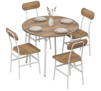 Ensemble table salle à manger avec 4 chaises - HOMCOM - industriel - 5 pièces - plateau rond Ø 100 cm - métal et bois - bois naturel