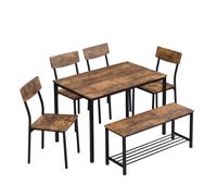 Ensemble table style industriel plateau bois cadre acier table + chaises + banquette pour cuisine salle à manger