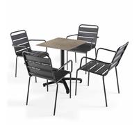 Ensemble table terrasse stratifié marbre beige et 4 fauteuils gris - Oviala Opéra