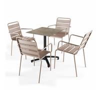 Ensemble table terrasse stratifié marbre beige et 4 fauteuils taupe - Oviala Opéra