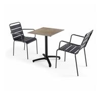 Ensemble table terrasse stratifié marbre et 2 fauteuils gris - Oviala Opéra