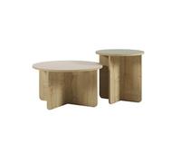 Ensemble tables basses Ø70 plateau beige et Ø50 plateau vert sauge pieds imitation bois - HESTIA -