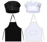 Ensemble tablier et toque de chef noir et blanc