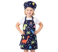 Ensemble tablier et toque de chef pour enfants - Imprimé dinosaure | Tablier de pâtisserie et chapeau pour enfants, pour l'école, la maison, la fête, la cuisine, l'école à domicile