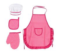 Ensemble Tablier pour Enfants, Tablie de Cuisine Enfant Réglable avec Chapeau Chef Cuisson, Gant de Cuisine, Tapis Résistant à La Chaleur, Cadeau pour Filles Petits 3 à 12 Ans