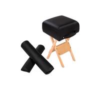 Ensemble tabouret pour table de massage avec 2 coussins de massage en bois solide et cuir synthétique noir