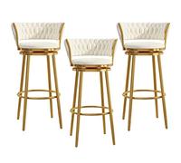 Ensemble tabourets en Velours avec des chaises Hauteur Tabouret l'arrière tissé pour Salle Manger îlot de Cuisine Bar à Domicile, 3pcs (65 cm Blanc)
