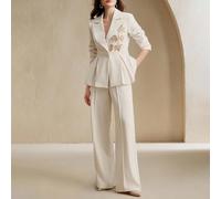 Ensemble tailleur 2 pièces femme, veste blazer à manches longues avec broderie perlée élégante et taille cintrée, et pantalon évasé. Tenue de haute qualité, élégante et pour le travail. L,M,S,XLUnicol