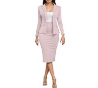 Ensemble Tailleur Femme Chic et Elegant Blazer Veste Boutonnée + Jupe Midi Ensemble 2 Pièces Slim Fit Style Formel Bureau Tenues 2 Pièces Moulante pour Travail et Occasions Formelles