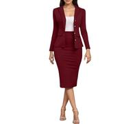 Ensemble Tailleur Femme Chic et Elegant Blazer Veste Boutonnée + Jupe Midi Ensemble 2 Pièces Slim Fit Style Formel Bureau Tenues 2 Pièces Moulante pour Travail et Occasions Formelles