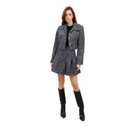 Ensemble Tailleur Femme en Lin Texturé, Veste Courte et Jupe Plissée, Beige Chiné (FR/ES, Alpha/Lettres, S, Taille Normale, Taille Normale, Marine)